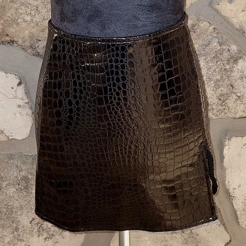 Motel Rocks Black Croc Print Split Leg Mini Skirt